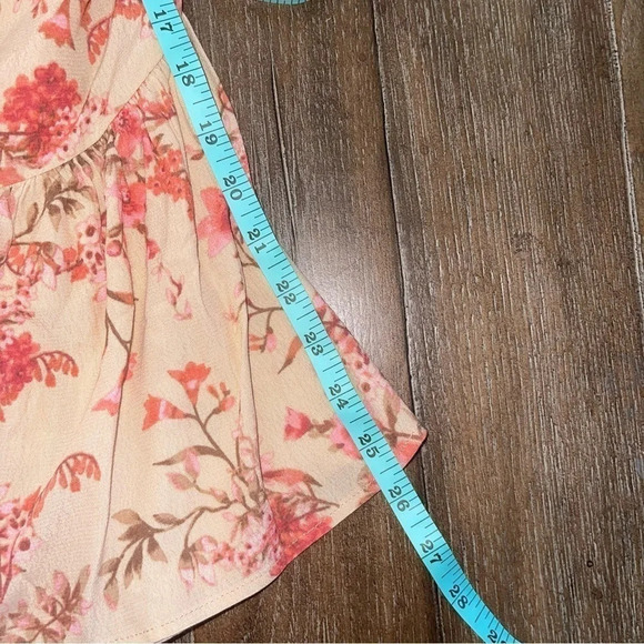 Coquette Boho Cottagecore Dress Cut Out Pink Floral  Dress Puff Sleeves L - Picture 7 of 14